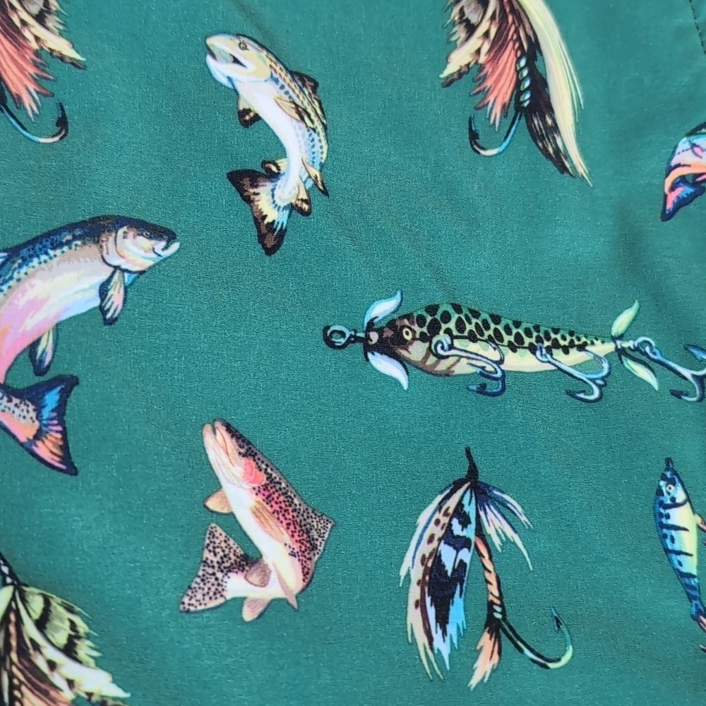 RLX Ralph Lauren Fishing Lure Print Golf Shorts Size 35x10" In Green - Picture 10 of 11